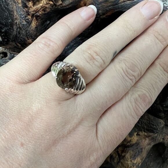 Vintage Clyde Duneier 3.63 ct Oval Smoky Quartz Ring Size 7 Sterling Silver CID - Picture 6 of 15